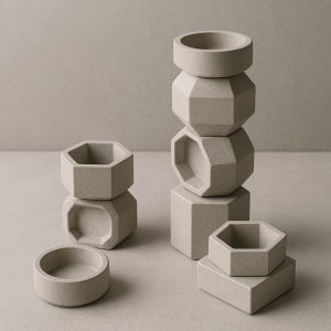 Stackable Geometric Concrete Holders - Modular Modern Decor