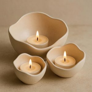 Nesting Ceramic Bowl Candle Holders - Organic Curves Set