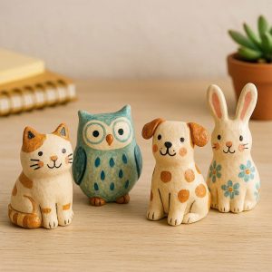 Hand-Painted Ceramic Whimsical Animal Figurines - Playful Desk Friends