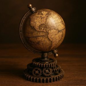 Steampunk Style Miniature Gears & Globe Paperweight - Vintage Explorer's Relic