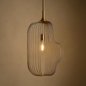 13 Brushed Brass Wire Candle Cage - Linear Sculptural Light