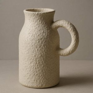 4 Textured Ring Handle Ceramic Vase - Functional Art Piece