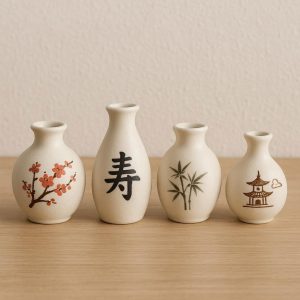 9 Mini Ceramic Vase Set - Asian-Inspired Decor